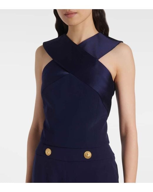 Balmain Blue Satin Crepe Top
