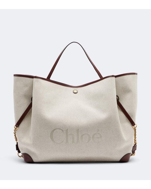 Chloé Gray Clover Leather-Trimmed Canvas Tote Bag