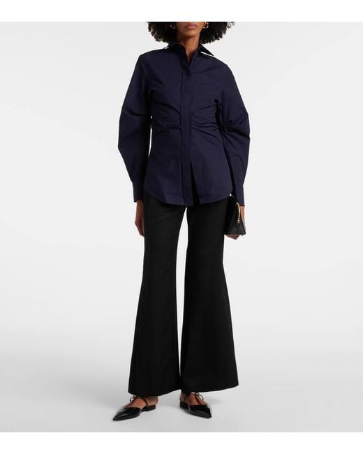 Camisa Fruncida De Mezcla De Algodon Victoria Beckham de color Blue