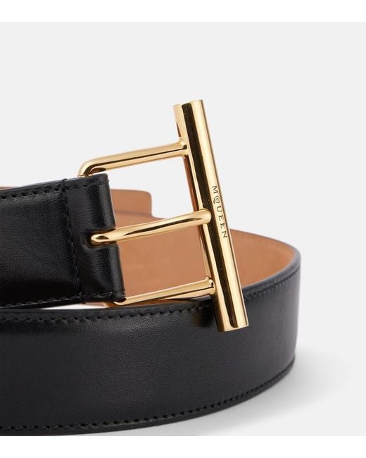 McQueen Black T-Bar Hip Leather Belt