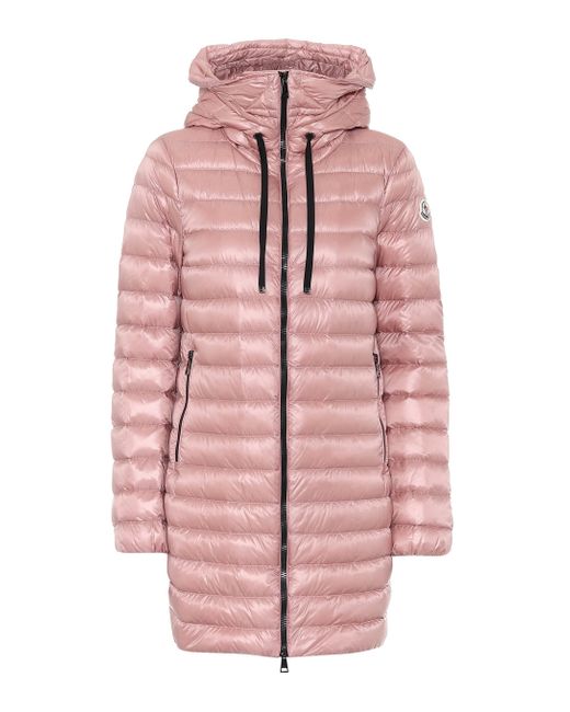 Moncler Pink Rubis Daunenmantel Aus Gestepptem Shell Mit Kapuze