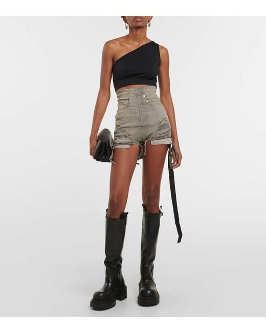 Rick Owens Shorts Dirt Cutoff In Denim Sky Stretch in Gray