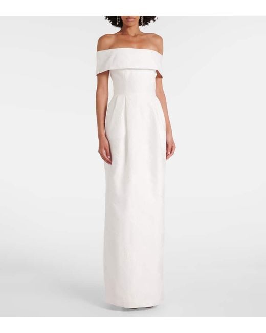 Rebecca Vallance White Antoinette Off-Shoulder Jacquard Maxi Dress