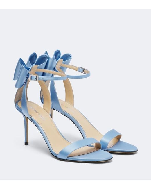 Mach & Mach Blue Le Cadeau Bow-Detail Satin Sandals