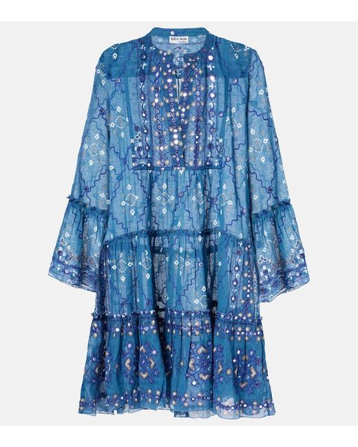 Juliet Dunn Blue Bedrucktes Minikleid Aus Baumwolle