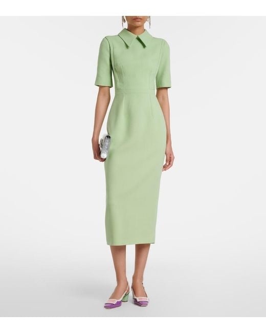 Emilia Wickstead Green Valletta Wool Crepe Midi Dress