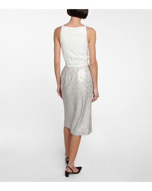 JACQUES WEI White Sequined Snake-Effect Midi Skirt