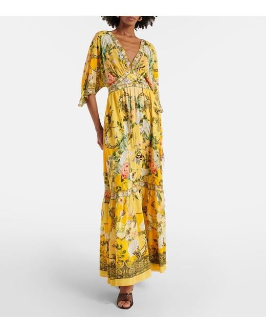 Robe Longue Paths Of En Soie Camilla en coloris Yellow