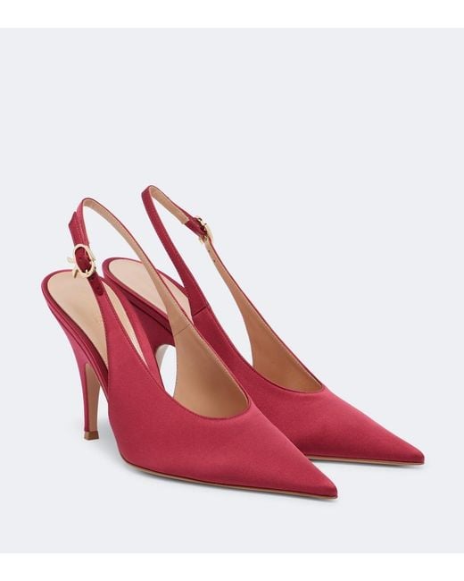 Gianvito Rossi Red Sofia Satin Slingback Pumps