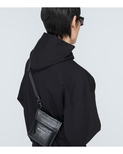 Balenciaga Black Explorer Leather Pouch With Strap for men