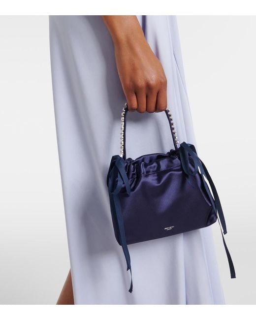 Jimmy Choo Blue Drawstring Mini Embellished Satin Top-Handle Bag