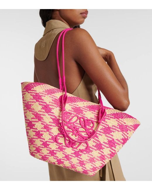 Loewe Pink Anagram Medium Raffia Tote Bag