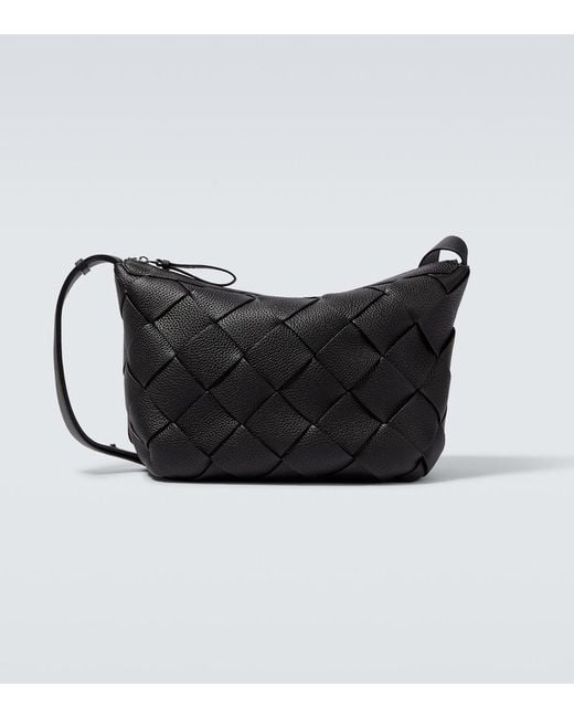 Bottega Veneta Black Diago Intreccio Leather Shoulder Bag for men