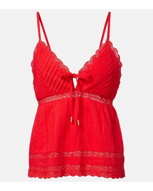 Melissa Odabash Red Beatrice Cotton And Linen Top