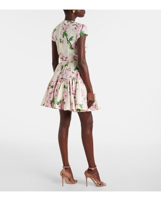 Oscar de la Renta Natural Floral Cotton-Blend Minidress