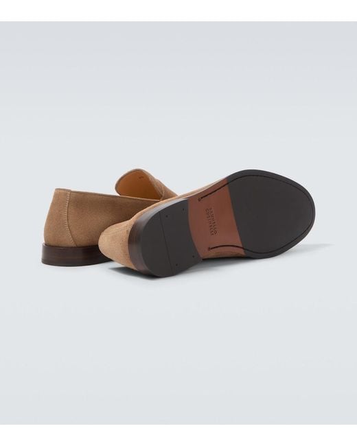 Brunello Cucinelli Natural Suede Penny Loafers for men