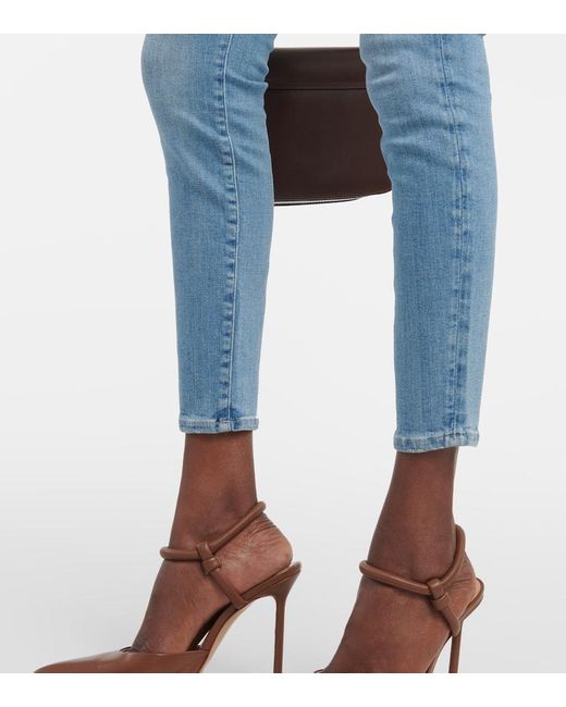 7 For All Mankind Blue Mid-Rise Skinny Jeans