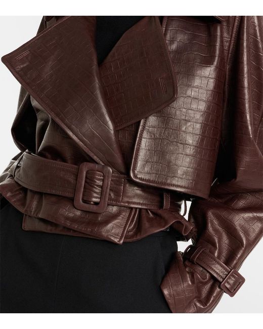 Nour Hammour Brown Hatti Croc-Effect Leather Jacket