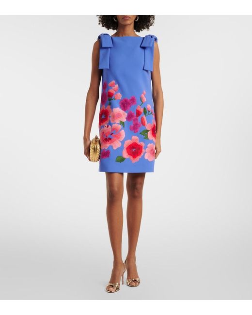 Carolina Herrera Blue Floral Embroidered Crepe Minidress