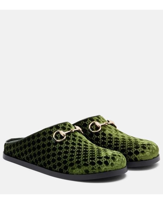 Mules De Terciopelo Gg Con Horsebit Gucci de color Green