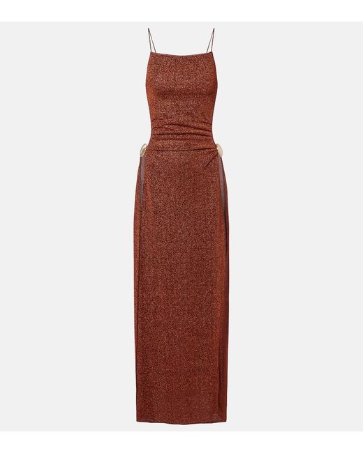 Oseree Purple Lumiere Shell Open-Back Maxi Dress