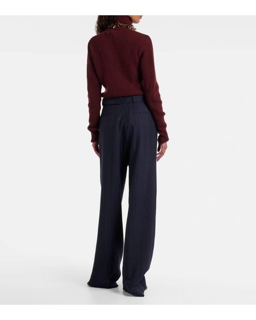Dries Van Noten Blue Belted Wool Wide-Leg Pants