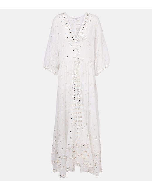 Juliet Dunn White Besticktes Maxikleid Aus Baumwolle