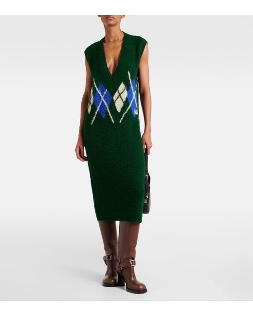 Burberry Green Argyle Wool Maxi Dress