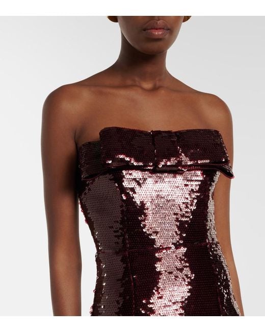 The New Arrivals Ilkyaz Ozel Purple Sisu Bow-Detail Sequined Bustier Gown