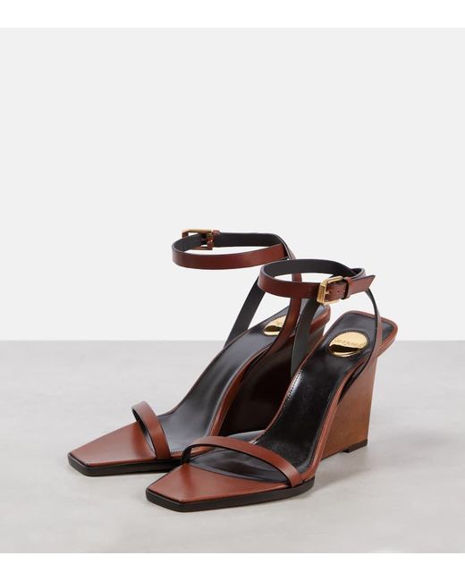 Saint Laurent Brown May 90 Leather Wedge Sandals