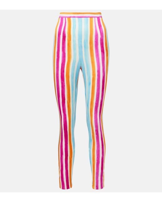 Dolce & Gabbana Red Striped Silk-Blend Leggings