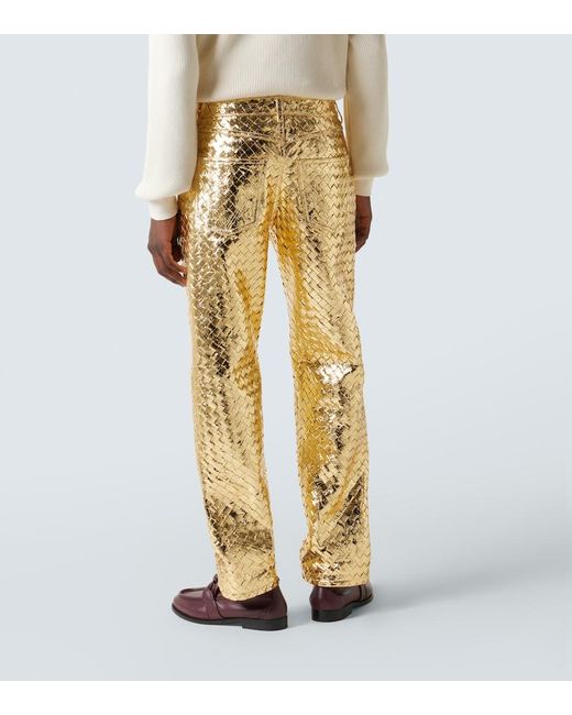 Bottega Veneta Yellow Intrecciato Metallic Leather Straight Pants for men