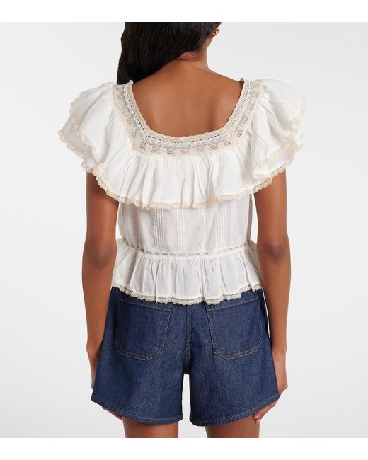 Rixo White Melisa Embroidered Cotton Blouse