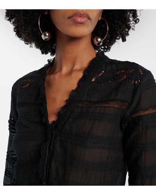 Isabel Marant Black Daniva Lace-Trimmed Cotton Midi Dress