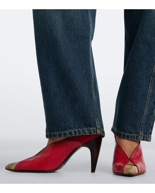 Isabel Marant Red Luza Suede-Trimmed Snake-Effect Leather Pumps