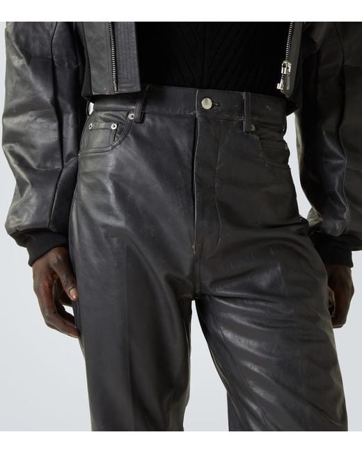 Rick Owens Black Bolan Leather Flared Pants for men