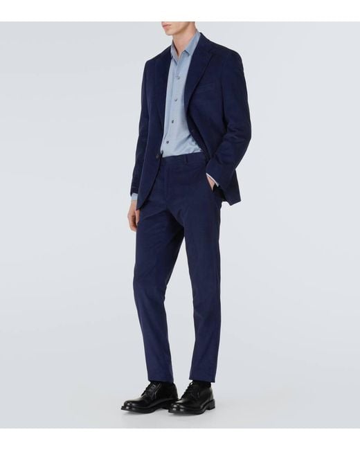 Brioni Blue Cotton And Cashmere Corduroy Suit for men