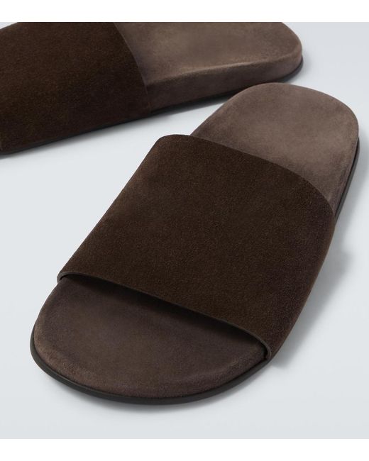 The Row Brown Hugh Suede Slides for men
