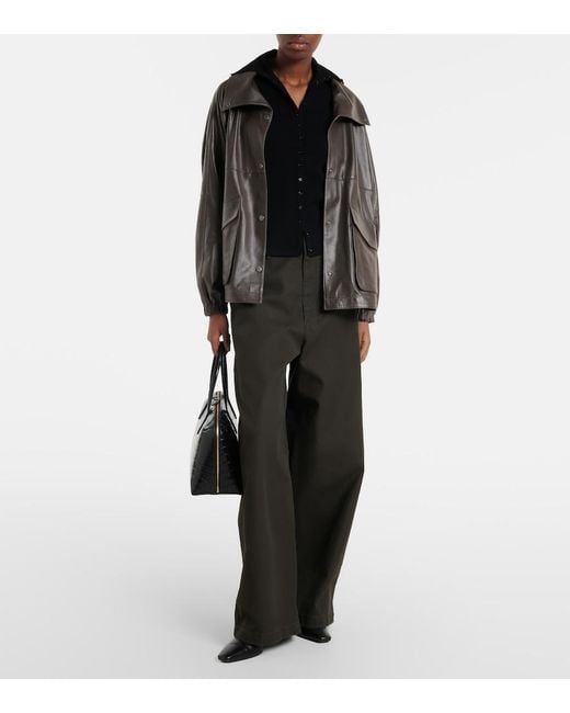 Nour Hammour Black Anorak Leather Jacket