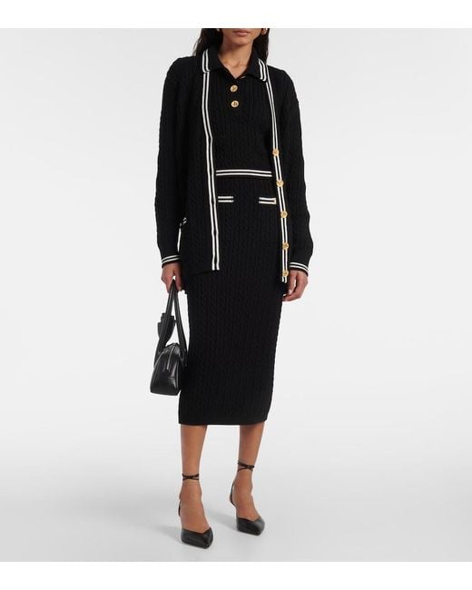 Alessandra Rich Black Cable-Knit Cropped Cotton Polo Shirt