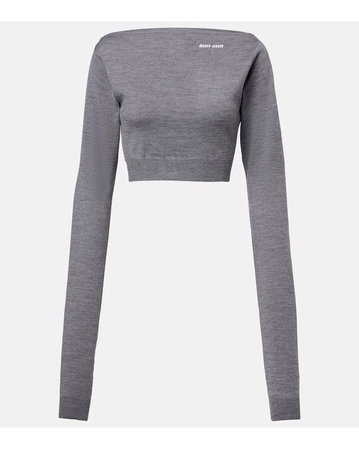 Miu Miu Gray Cropped-Pullover Aus Wolle