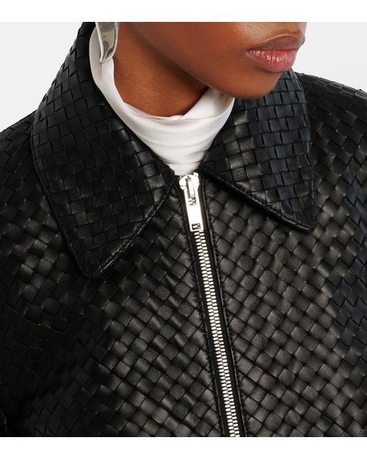 Bottega Veneta Black Intrecciato Leather Jacket