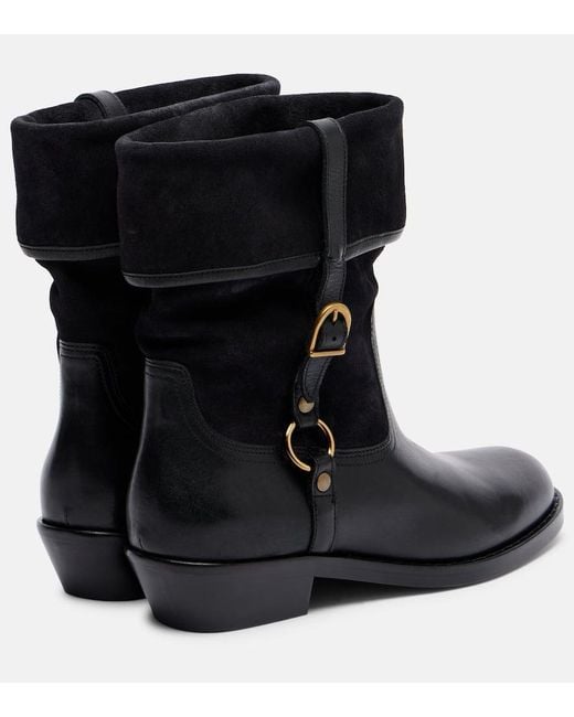 Isabel Marant Black Ildra 35 Leather And Suede Ankle Boots