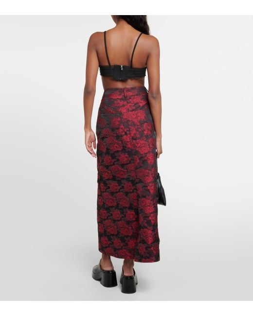 Ganni Red Floral Jacquard Maxi Skirt