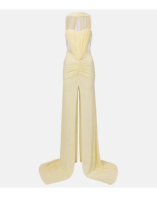 David Koma Metallic Ruched Halterneck Gown