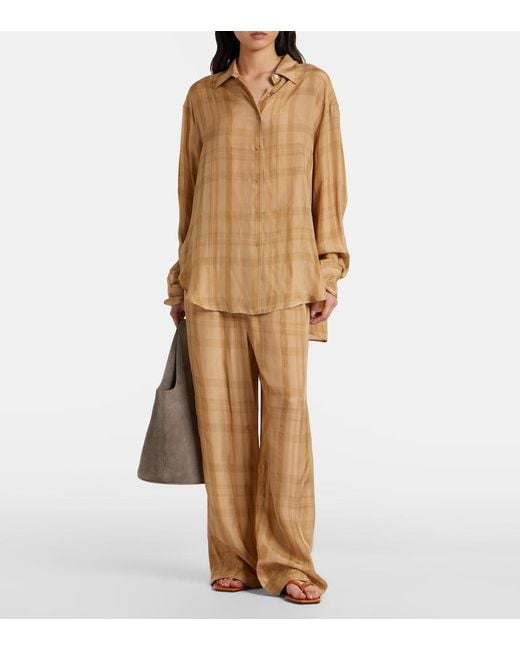 Frankie Shop Natural Baxter Checked Twill Wide-Leg Pants