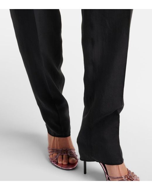 Saint Laurent Black Pleated Silk Straight Pants