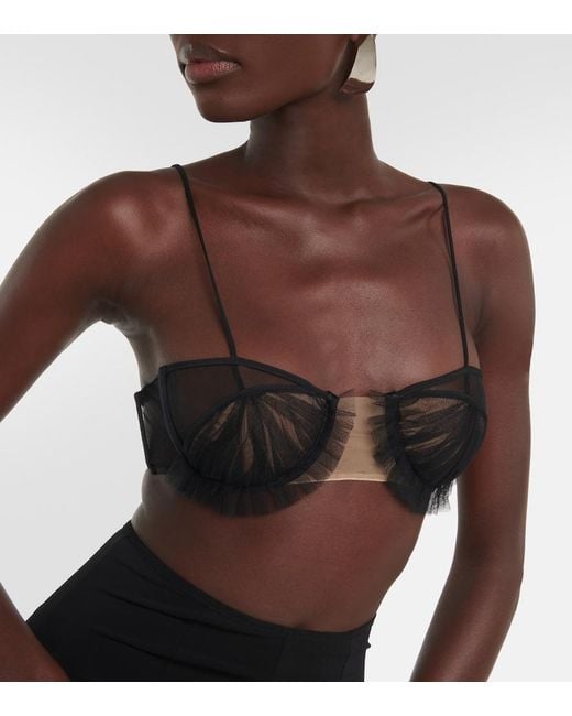Nensi Dojaka Black Exploding Flower Tulle Bra