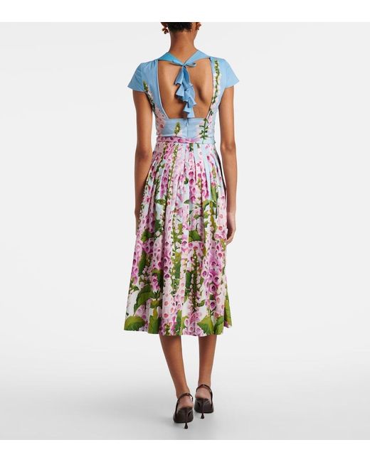 Oscar de la Renta White Floral Cotton-Blend Poplin Midi Dress