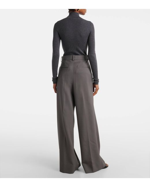 Wardrobe NYC Gray High-Rise Wool Wide-Leg Pants